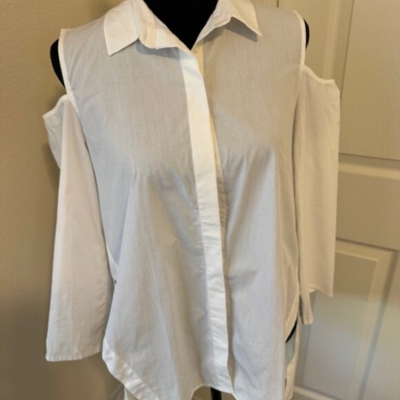 ZARA Basic White Cold Shoulder Button-Down Shirt Size XS – Minimalist - Picture 2 of 6